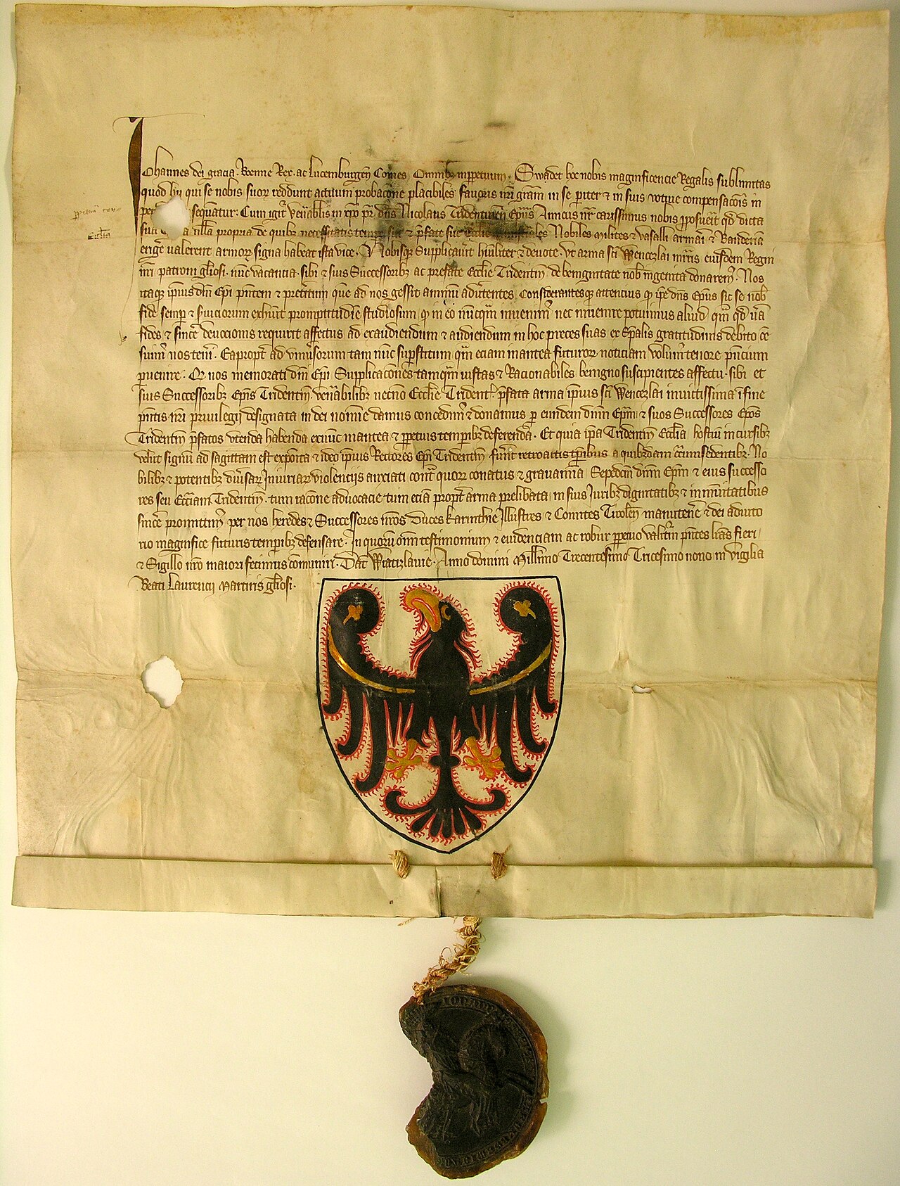 Diplom vonWappenbrief von Johann von Böhmen für Nikolaus von Brünn, 1339